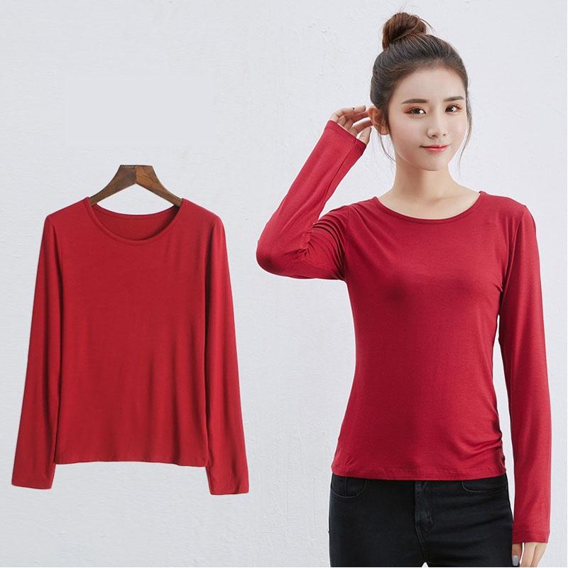 Klassisches Baumwollmischgewebe Damen Langarm Einfarbiges T-Shirt mit zeitlosem Reiz