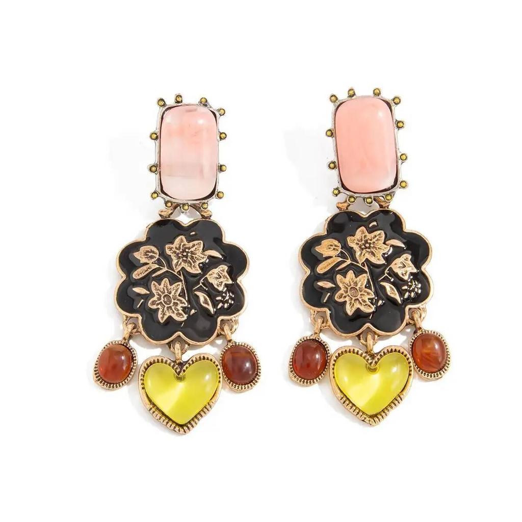 SHIXIN Vintage Acrylic Love Heart Flower Drop Earrings for Women Unique Irregular Geometric Pendant Earrings New Fashion Jewelry