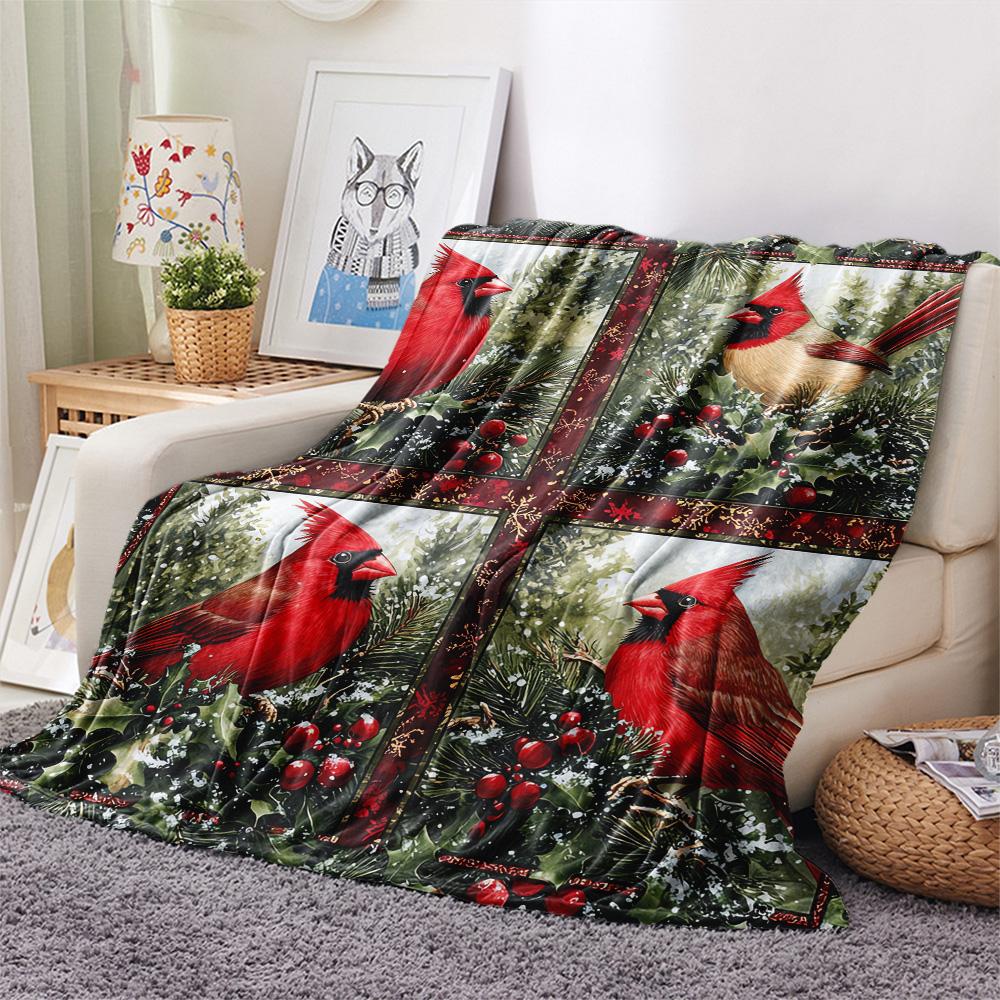 Bird Print Flannel Blanket, High Quality Comfortable for All Seasons, Home Decor, Warmth and Comfort, Perfect for Christmas Gifts