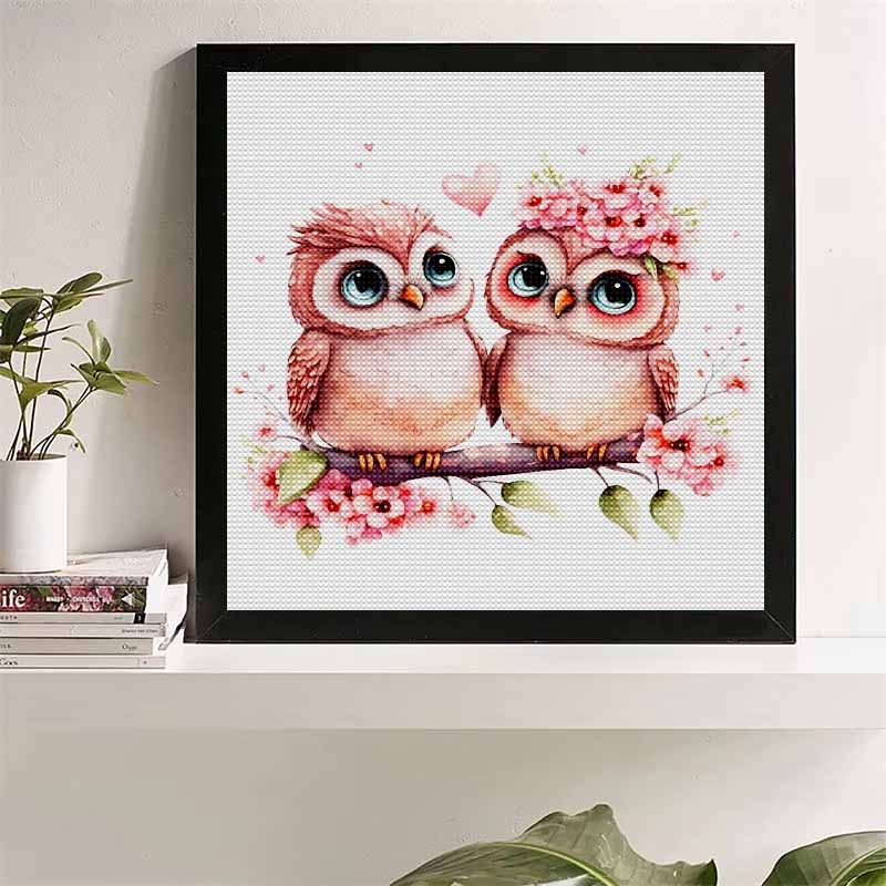 New Arrival 5D DIY Full Circle Diamond Painting "Pink Owl Couple" Embroidery Cross Stitch Home Decor Gift