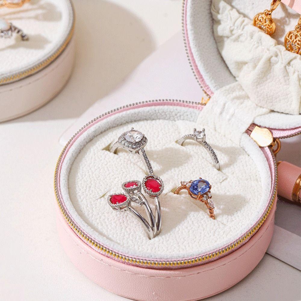 Solid Colored Jewelry Storage Box Round Necklace Ring Case Simple Earring Organizer  Girls