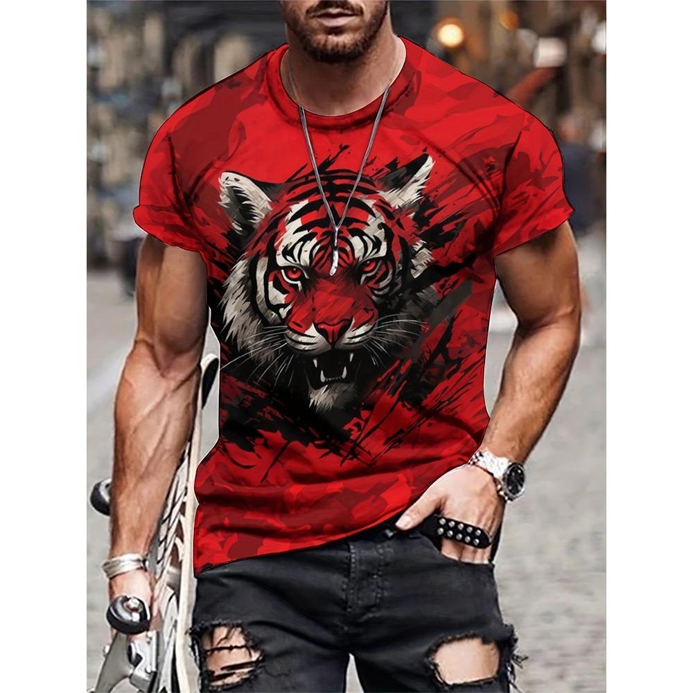 Summer urban fashion men's top outdoor sports street men's short sleeved daily casual men's T-shirt 3D lion print