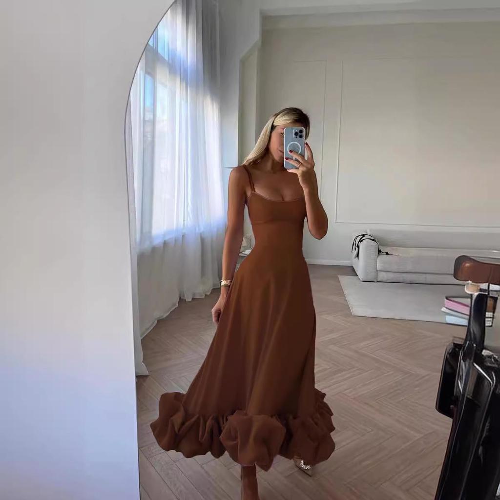 Women's Summer Pleated Suspender Dress - European & American Style Long Skirt