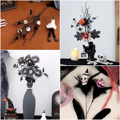 Décorations d'Halloween Noires DIY Tiges Florales d'Halloween Branches Ornement de Bureau Accessoires Fleur de Citrouille d'Halloween