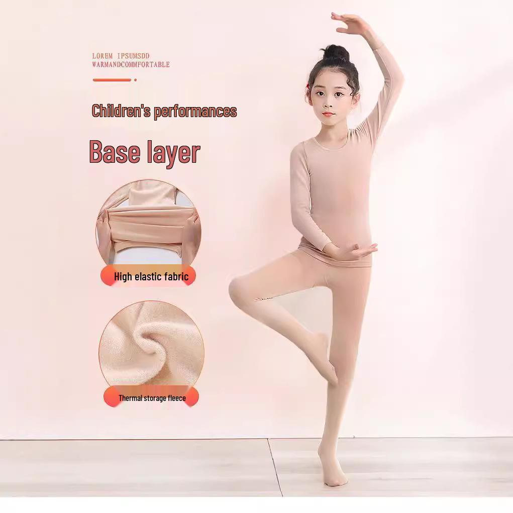 Women's Nude Fleece Ballet Base Layer Set for Autumn/Winter - Invisible Practice Wear for Children