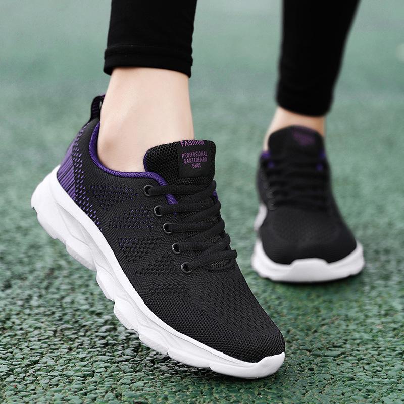 Spring and Autumn Women's Shoes Mesh Breathable Sneakers Women's Walking Casual Travel Shoes Lightweight Flying Weaving Student Running Shoes