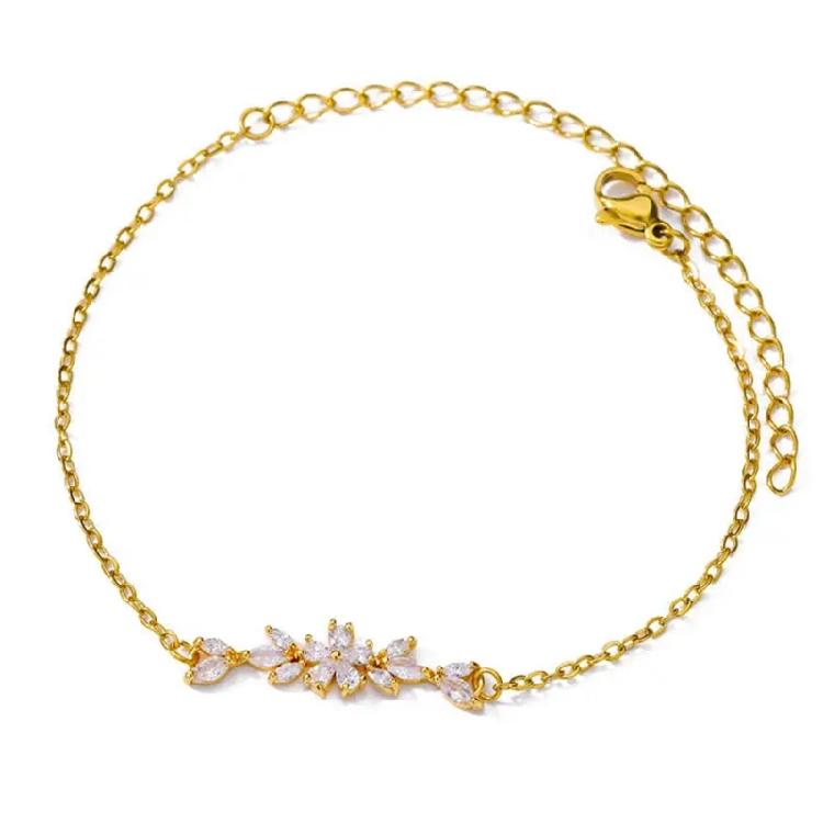 Fashionable Leaf And Flower Bracelet Handcrafted Zirconia Bracelet Highlighting Flower and Leaf Patterns for Women