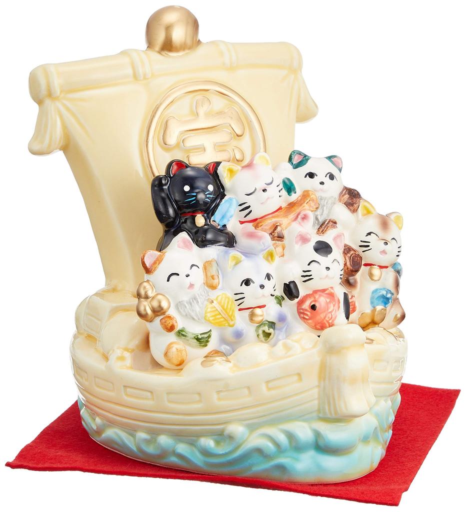 Ale-net Seven Lucky Cats Treasure Ship Cream-Colored Lucky Charm Good Luck Maneki-neko Ceramic Seto Ware