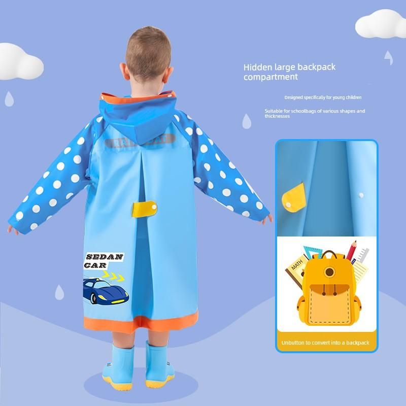 New Model Children's Raincoat, Fully Waterproof, Double Brim, Outdoor, with Backpack Space, for Boys and Girls, Suitable for Elementary School