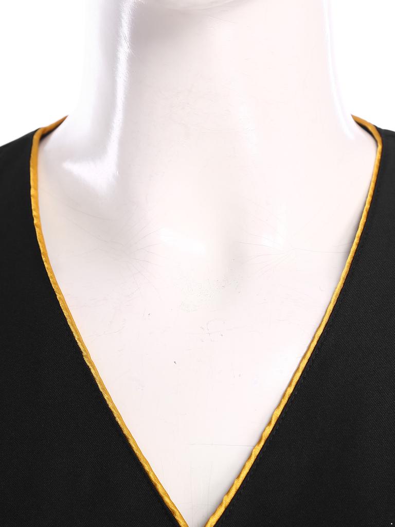 Damen Salon Tattoo Künstler Arbeitskleid V-Ausschnitt Knöpfe Taschen Cosplay Kostüm
