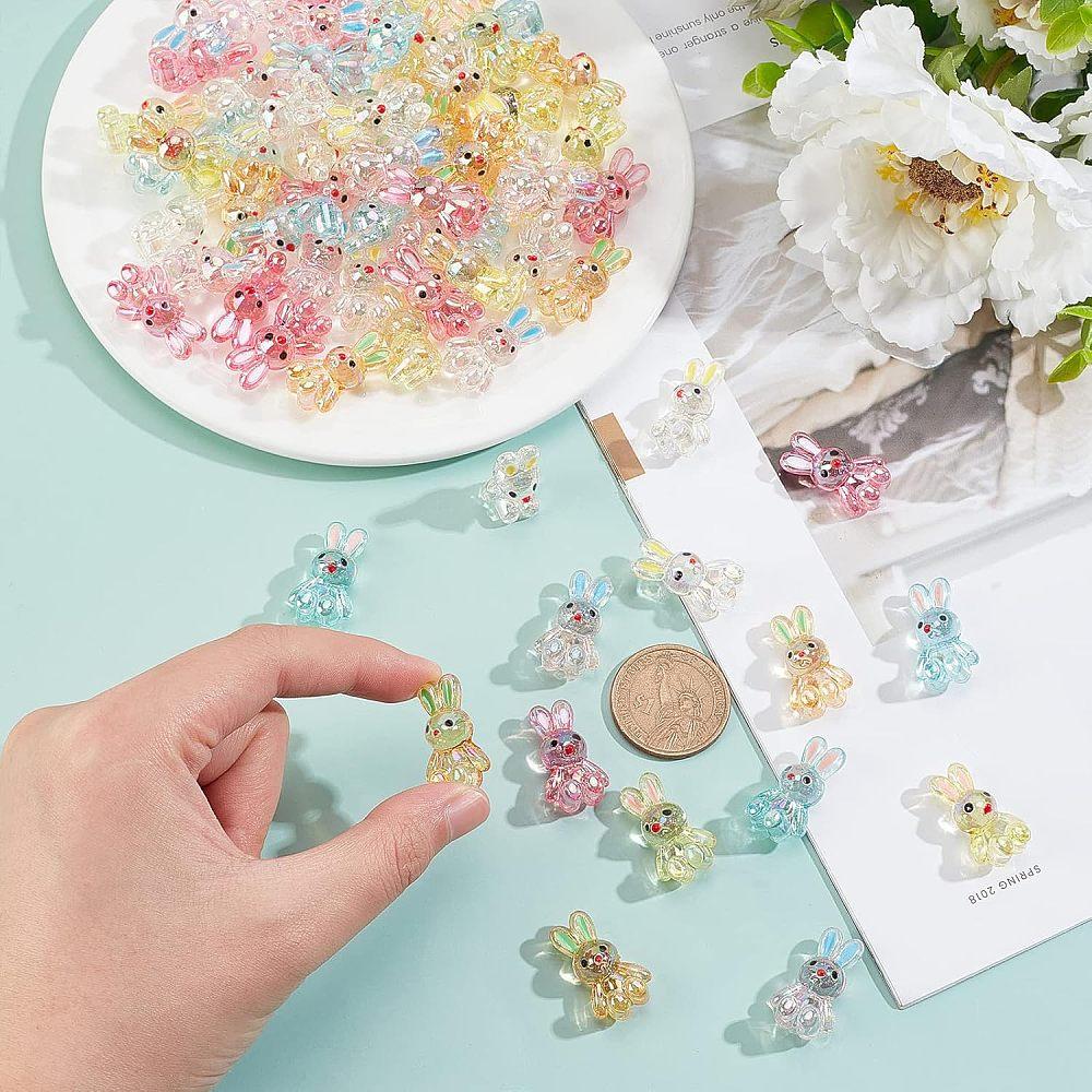 1bag 72pcs 6 colors Transparent Acrylic Beads with Enamel AB color Rabbit Mixed color 25x14.5x11mm Hole: 2.5mm 12pcs/color