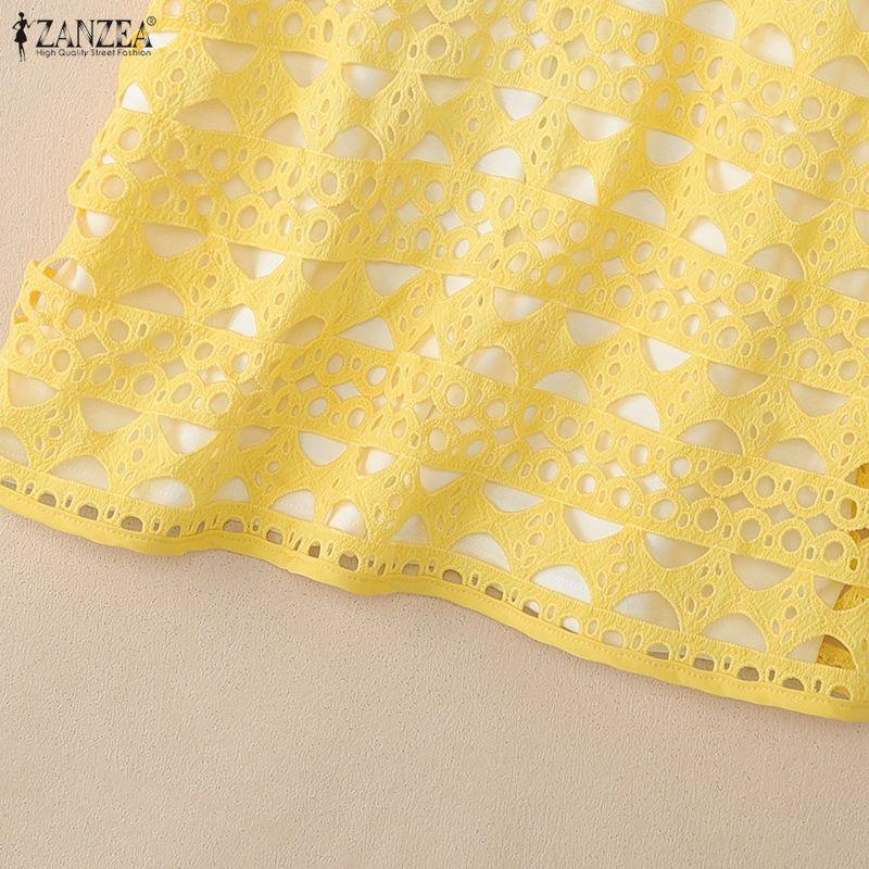 ZANZEA Women Casual Round Neck Mesh Patchwork Loose Short Sleeve T-Shirts