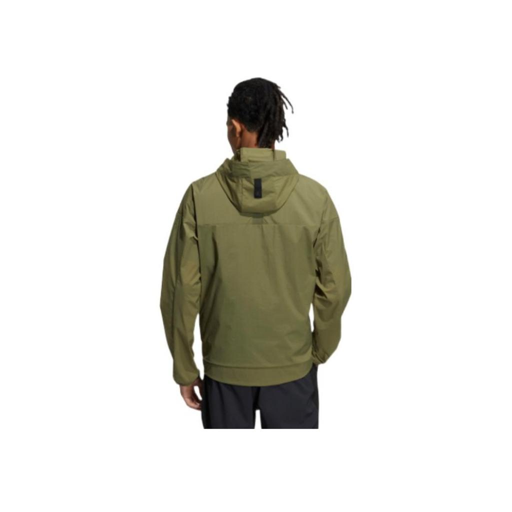 Adidas Jachetă Sport Windbreaker cu Glugă Bărbați Îmbrăcăminte Exterioară Verde-Măsliniu HE5146