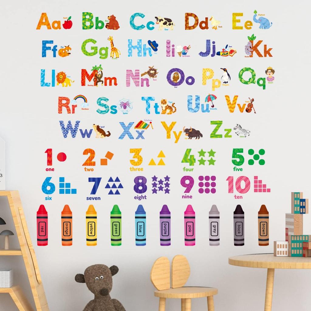 Animal Alphabet Numbers Decals Stickers For Kids Room Decor Peel And Stick Removable Educational Abc Letters