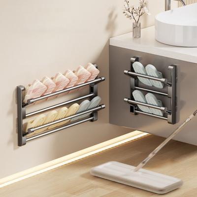 Wall Mounted Hanging Shoe Storage Shelf Double Layer Portable Folding Slippers Rack Space-saving Drill-Free Bathroom Shoe Rack