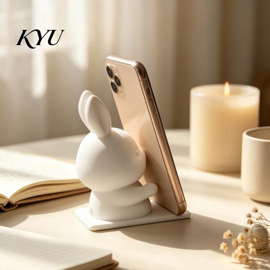 Decorative Rabbit Ornament for Desktop Cute Bunny Phone Holder, 3D Printed Animal Mobile Stand, Hands Free Mount TV Series Cell Holder Home