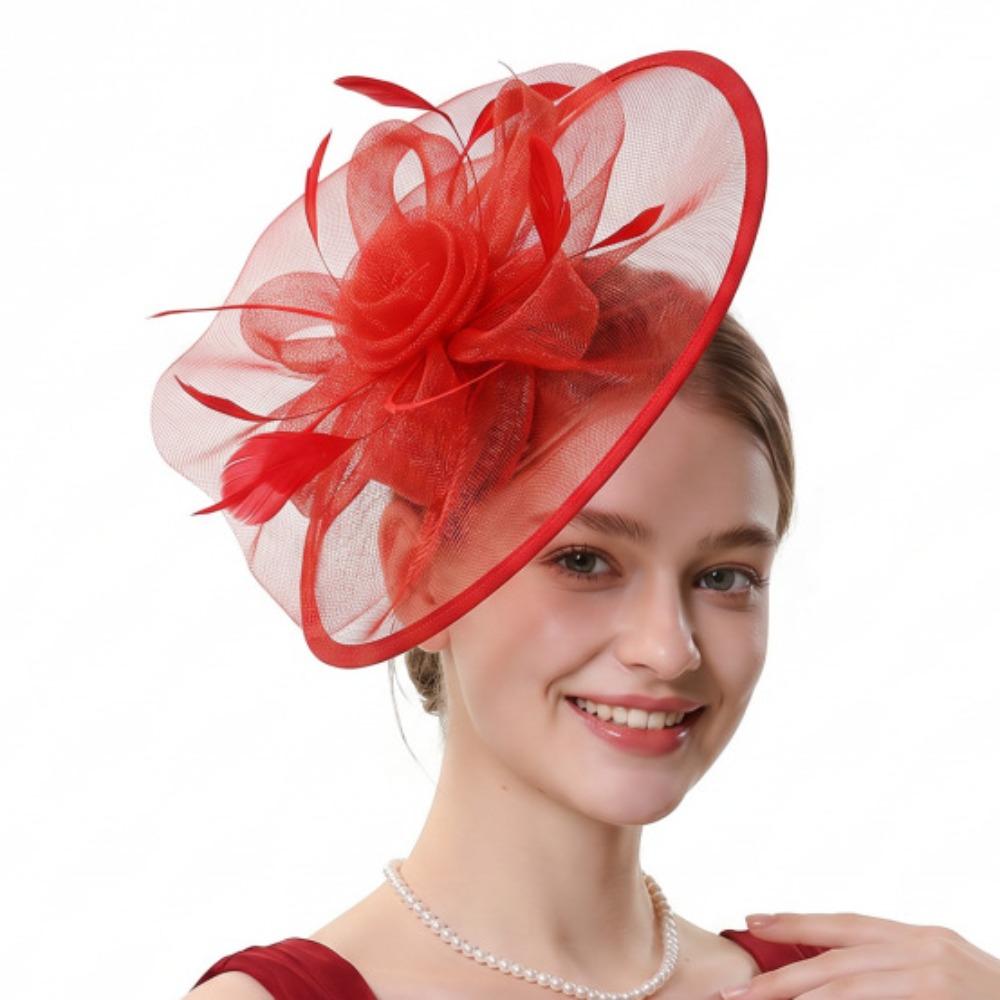French Feather Fascinator Hat Elegant Tea Party Hat Hair Band Bride Headdress Photography