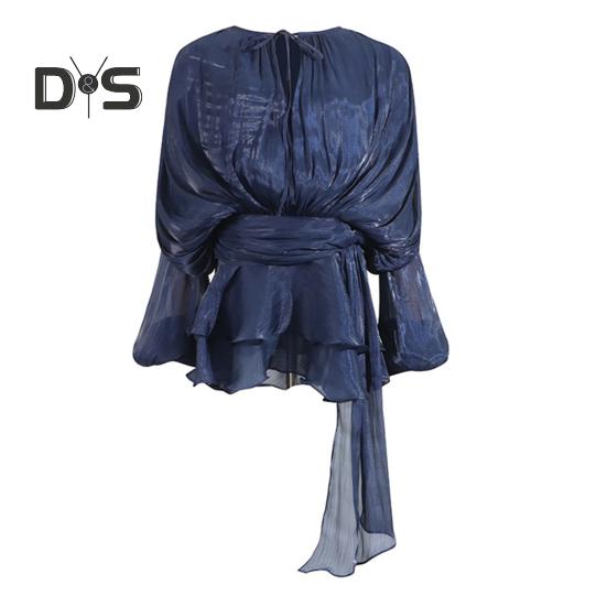 

Женская рубашка с круглым вырезом, шнуровка, пуловер с длинным рукавом, застежка-молния, повседневные топы, повседневная одежда XL темно-синий