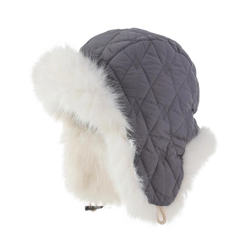Winter hat female rabbit hair plush headgear plush thickened cold and windproof ear protection warm cap