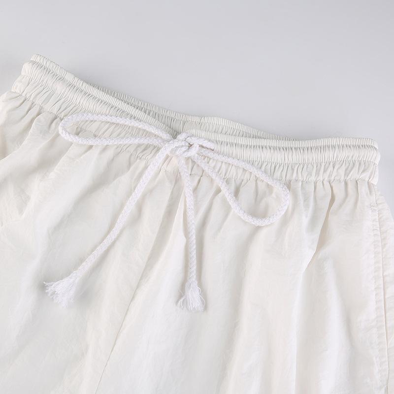 2022 Lässige Taschen Elastischer Bund Damen Hose Weiß Frühling Hohe Taille Schnürung Sporthose Mode Gerade Hose