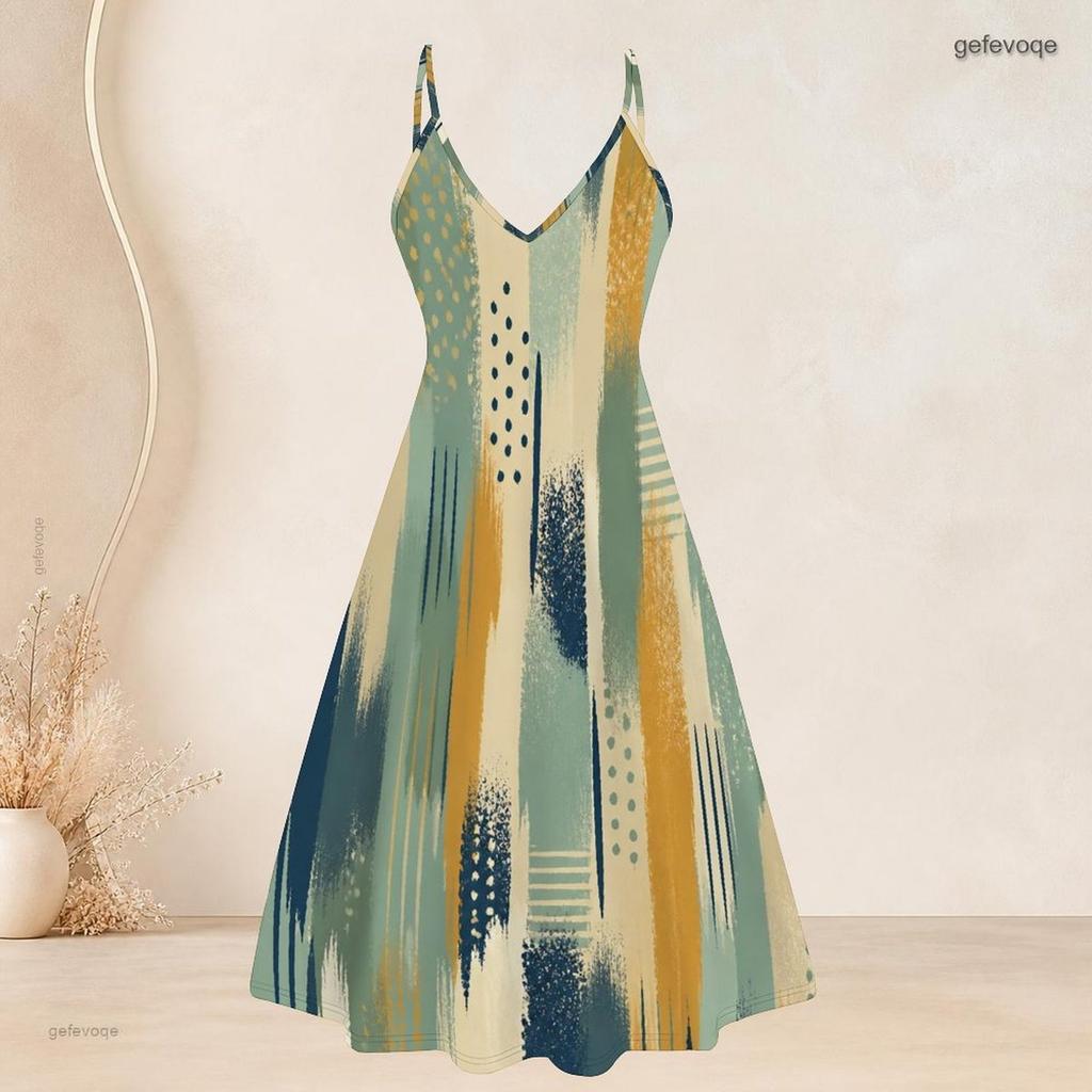 Women Plus Size Two Piece Set Short Sleeve Draped Cardigan Strappy V Neck Flared Printed Dress Dark Blue Gold