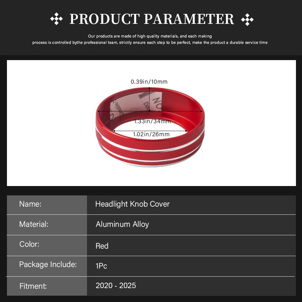 LECART Red Headlight Switch Knob Covers Fit for Ford Explorer 2024 Auto Interior Accessories Auto Decor Trims Metal Sticker