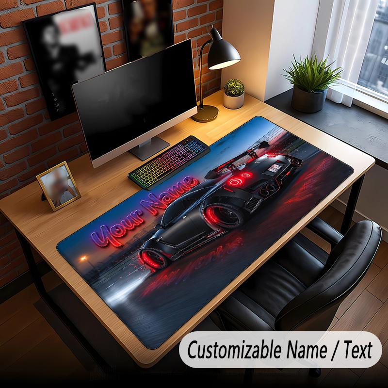 Auto-Rennsport-Thema Benutzerdefiniertes Mauspadd Personalisiert mit Namens-Text Angepasste Schreibtischmatte für Büro Heimdekoration