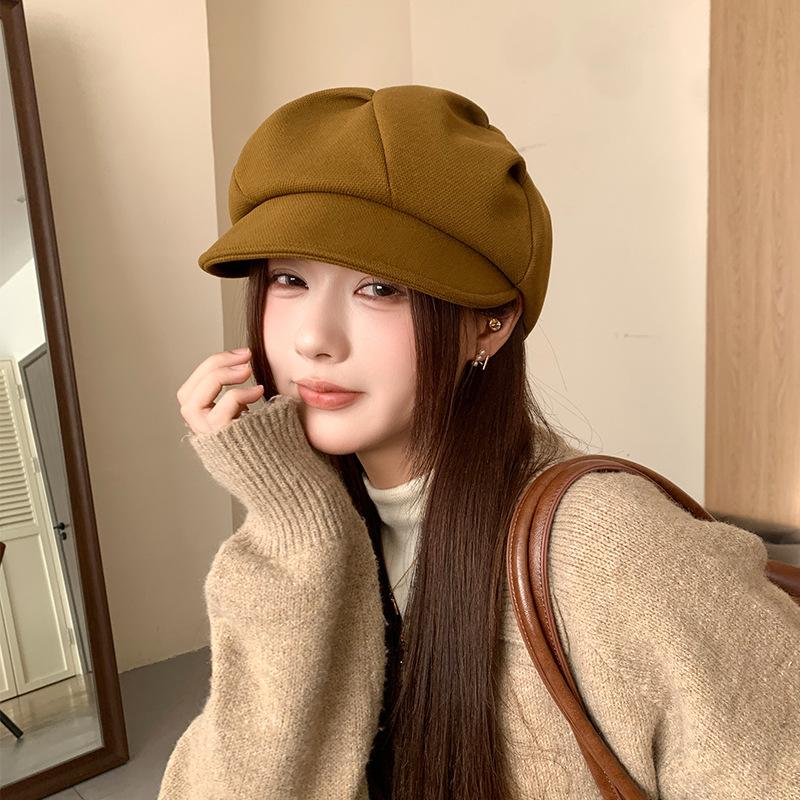 Korean Style Woolen Cloud Beret Hat for Women In Autumn and Winter Versatile Octagonal Hat Casual Fashion Literary Painter Hat