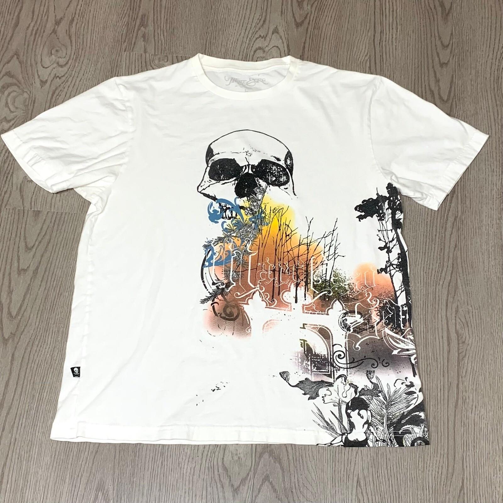 Marc Ecko Gothic Skull White Tee Large Y2K Grunge Skater Cyber L