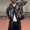 Mens Street Style Knit Cardigan Fall Loose Fit Color Block Sweater Casual Long Sleeve Top Teens