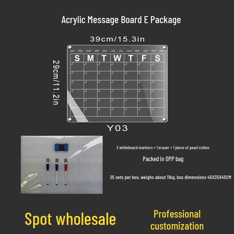 Custom Magnetic Wipeable Acrylic Fridge Calendar Board Sticker.