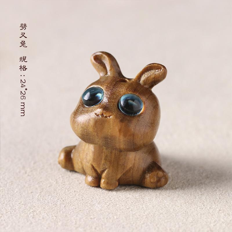 Фигурка кролика Зеленый сандал Резная Синеглазый кролик Милый мультяшный Брелок для телефона Брелок Подвеска Аксессуары Праздничный подарок светло-серый
