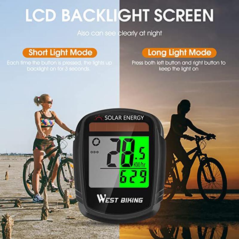 WEST BIKING Solar Powered Bike Computer Wireless Waterproof Bicycle Speedometer Odometer Automatic Wake-up Bicycle Computer2