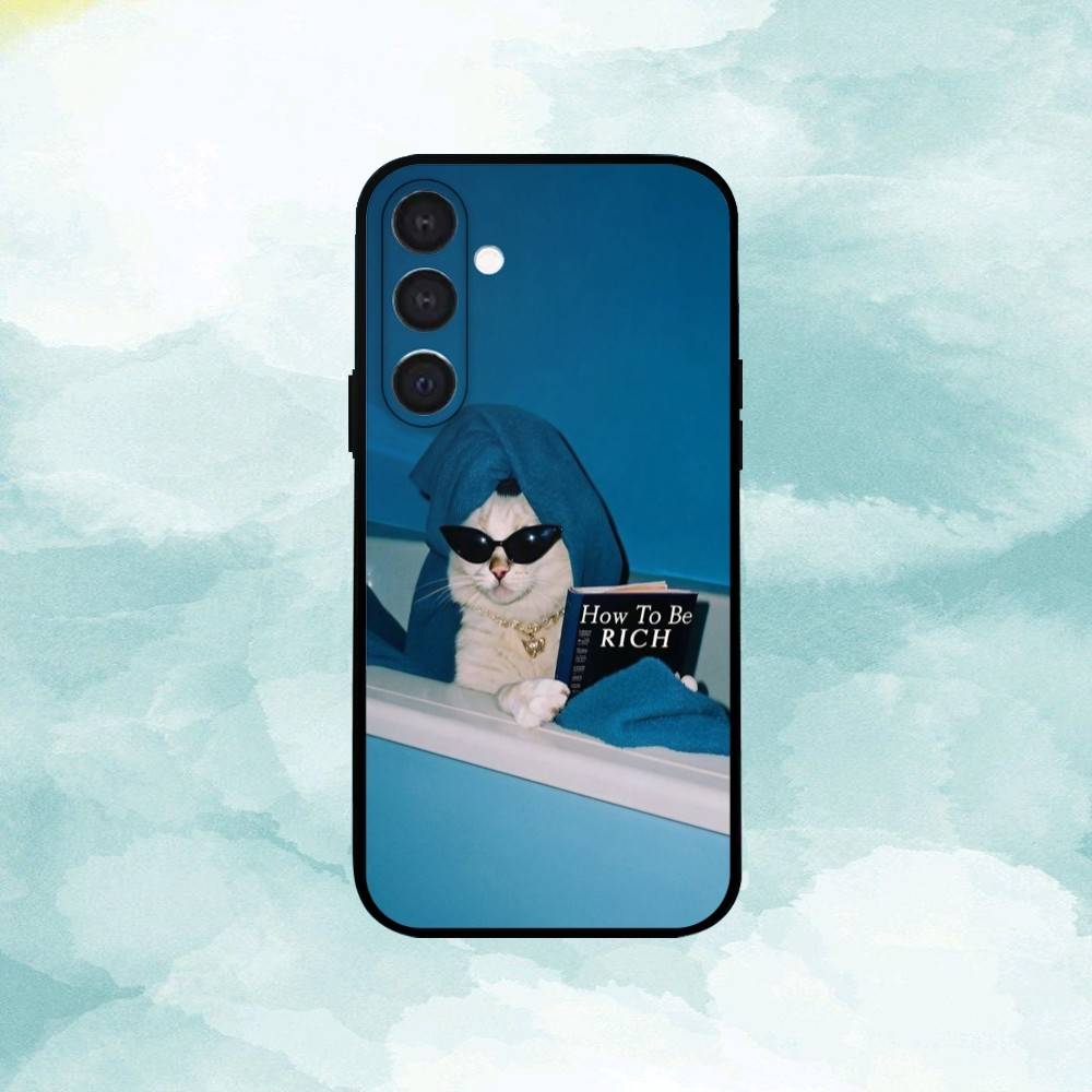 Cool Cat Cute Phone Case For Samsung  A73,72,71,A52,51,40,41,A22,A32,31,A13, Soft Black Shell