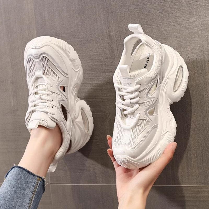 Baotou Roman Sports Sandals Summer New Hollow Mesh Breathable Thick Sole Inner Height Increase Casual Dad Shoes