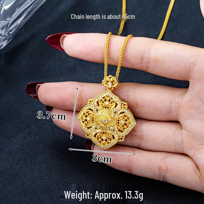 Court Style Diamond-Inlaid Ruyi Pendant Women's Gold Necklace - Durable, Colorfast Accessory