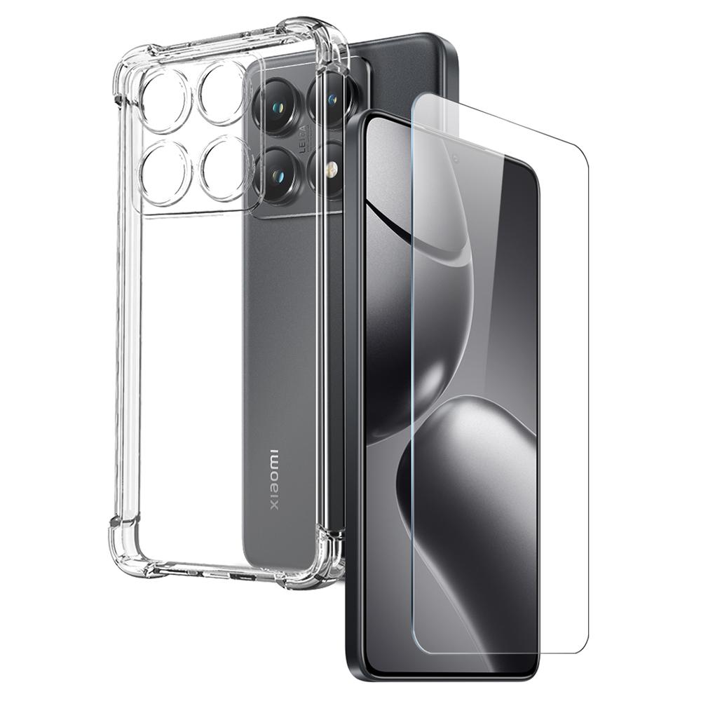 NORTHJO For Xiaomi 14T Pro Case Four Corner Shockproof TPU Clear Phone Cover with Tempered Glass