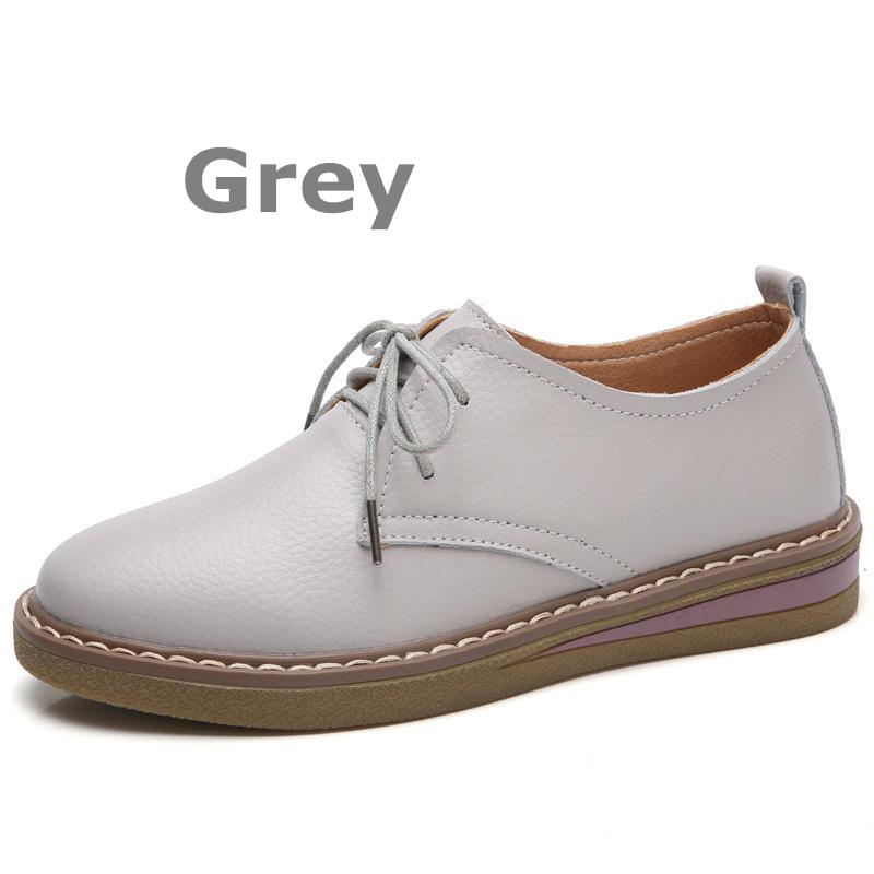 

WOIZGIC Women Casual Shoes Flats Loafers Ladies Female Old Mother Cow Genuine Leather lace Up Pigskin Korean 35-40 SKH-058 40 сірий