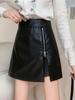 2025 Autumn/Winter Black High-Waisted PU Leather Bodycon Skirt – Women's Slimming A-Line Midi Skirt