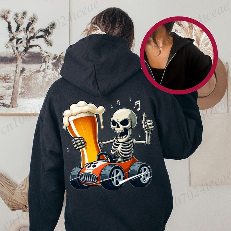 Funny Beer Meme Women Hooded Zip Up Jacket Casual Fashion Hoodies Beer Fuel Gauge Classic Sweatshirts Harajuku Zipper Hoodies