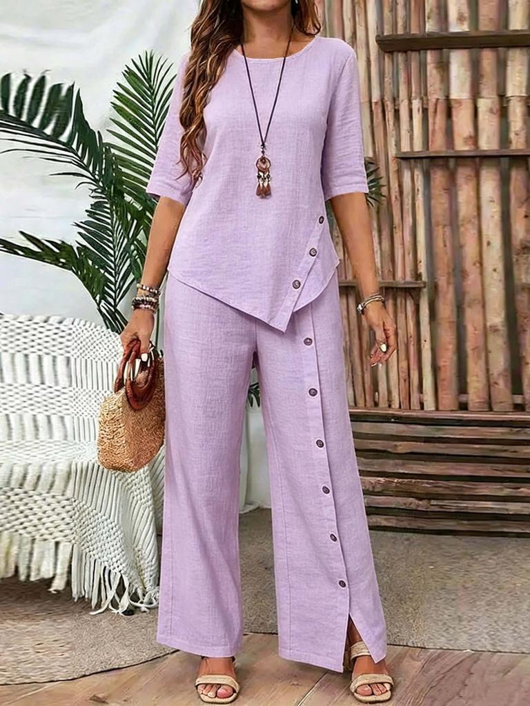 Ensemble Top Asymétrique et Pantalon Large pour Femme