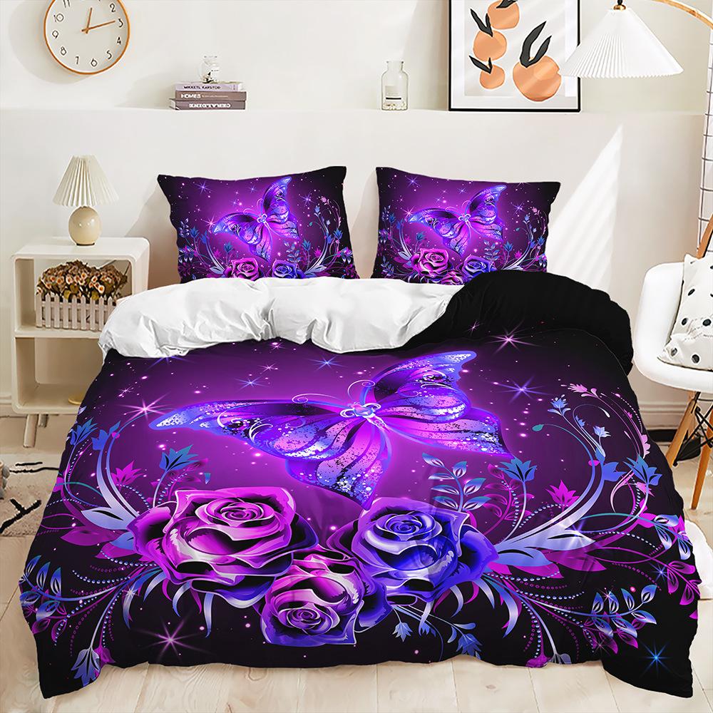 Three-Piece 3D Quilt Cover Gradual Change Butterfly Magic Kit Bedding