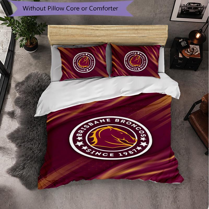 Set Biancheria da Letto in Microfibra con Fantasia Brisbane Broncos 3 Pezzi Decorazione Copripiumino per Camera da Letto Uso Domestico