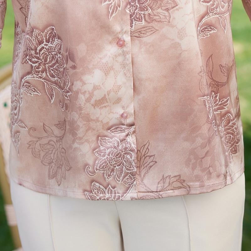 Mom's Chinese Style Blouse: Summer 2025 Chiffon Seven-Sleeve Top for Middle-Aged and Elderly Women