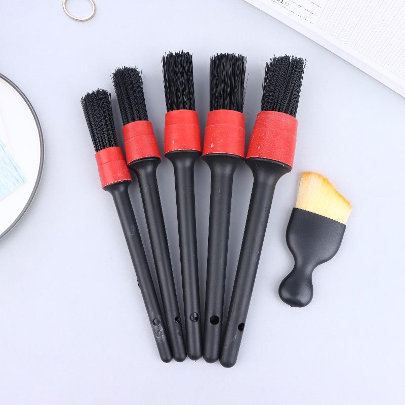 6Pcs Car Detailing Brush Set Fiber Cleaning Brush For Cleaning Wheels Dashboard Air Vent Engine Interior Exterior Wash Kit