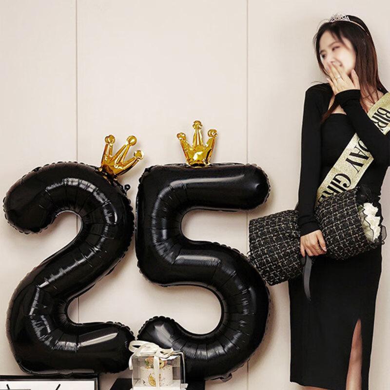 MODUO 40-inch Black Crown Number 3 Birthday Balloon Photo Prop Party Decoration