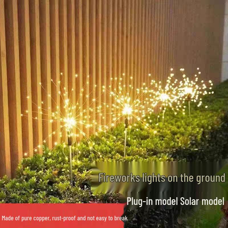 LED Solar Firework Dandelion Lights - Colorful, Waterproof, Copper Wire String Lights for Outdoor Use