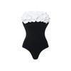 2024 Stylish Black & White 3D Floral Bandeau One-Piece Swimsuit for Women
