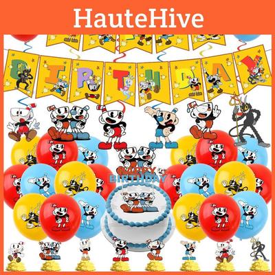 Caneca de Chá Colorida Head Suprimentos para Festa de Aniversário Adereços para Decoração de Cenário Com Balões Toppers para Bolo e Bandeiras