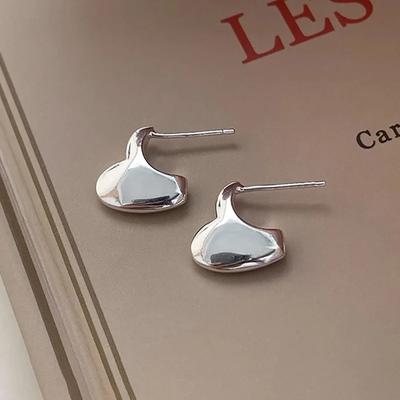 Real  Sterling Silver Small Cute Smooth Heart Stud Earrings for Women Fine  Minimalist Personality Accessories